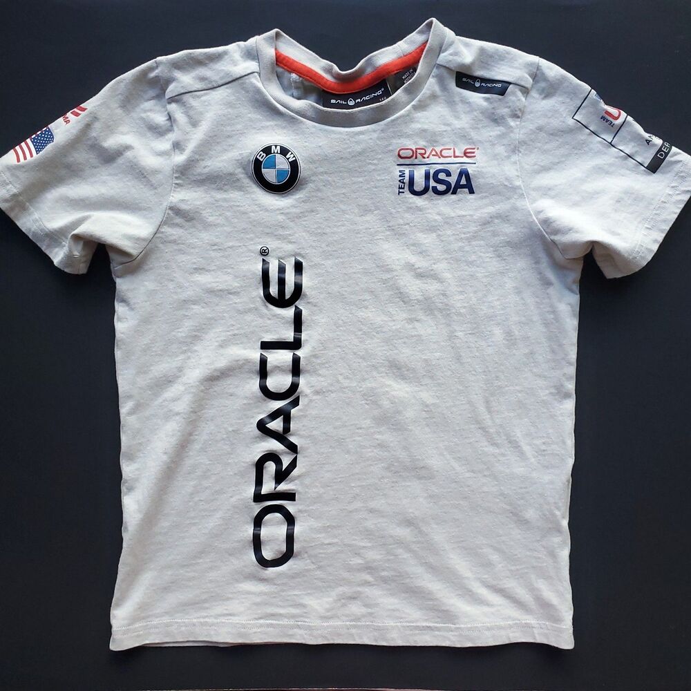 Sail Racing Oracle Team USA T Shirt Youth 140 (US M 8-10) Gray Americas Cup BMW